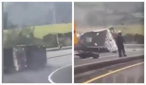 Video: camión se quedó sin frenos y por poco muere un motociclista