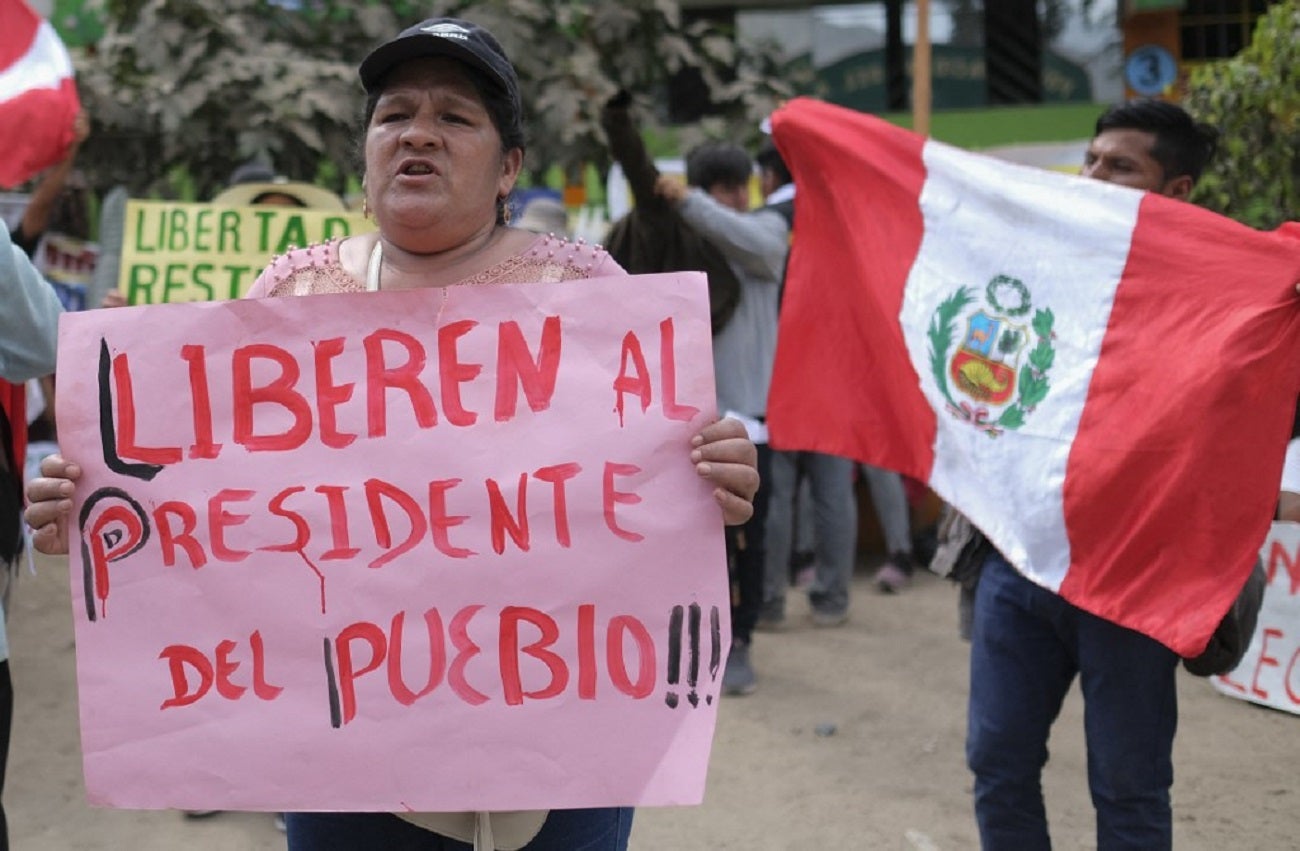 Protestas en Perú por la destitución del presidente Pedro Castillo.