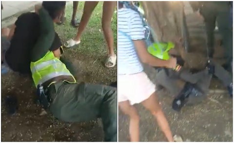 Policías fueron golpeados y arrastrados por jóvenes por hacerles una requisa
