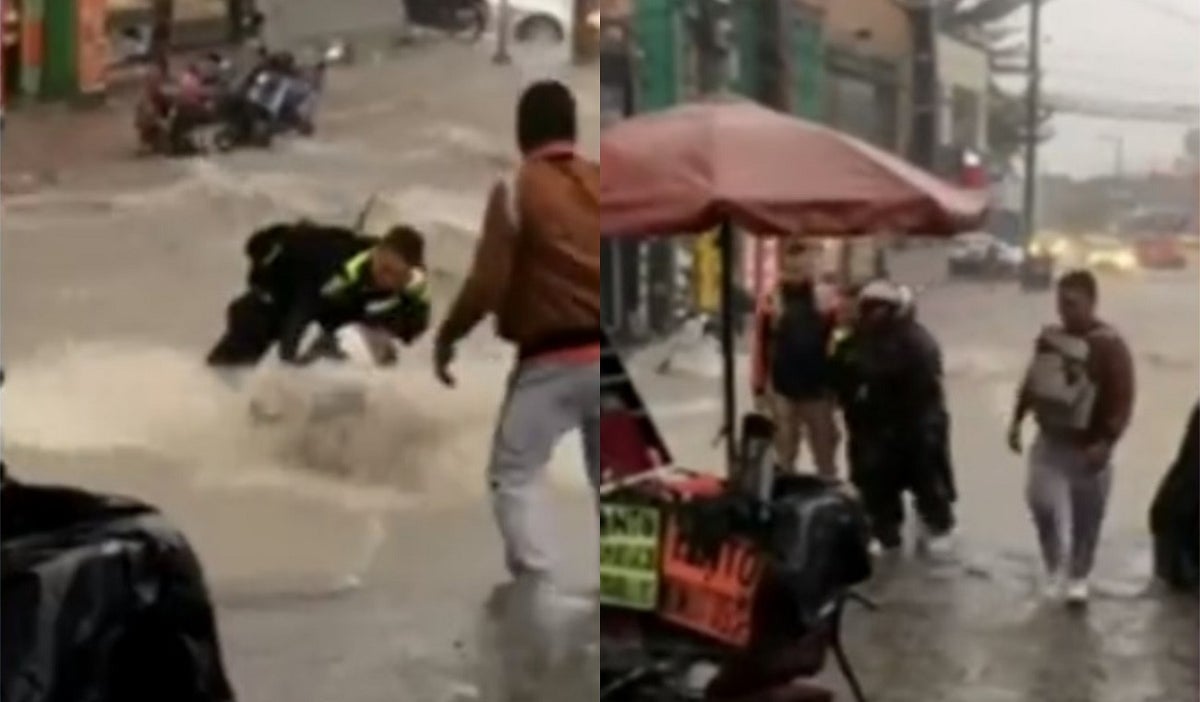 Policía rescató a una mujer que fue arrastrada por una corriente de agua