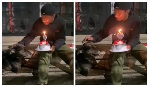 Video: Habitante de calle festejó el cumpleaños de su perrito