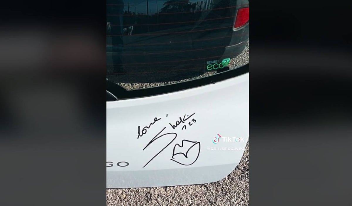 Shakira firma puerta de un twingo