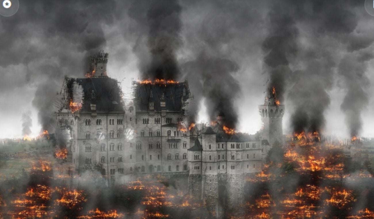 Imagen de referencia al fin del mundo- ciudad incendiándose