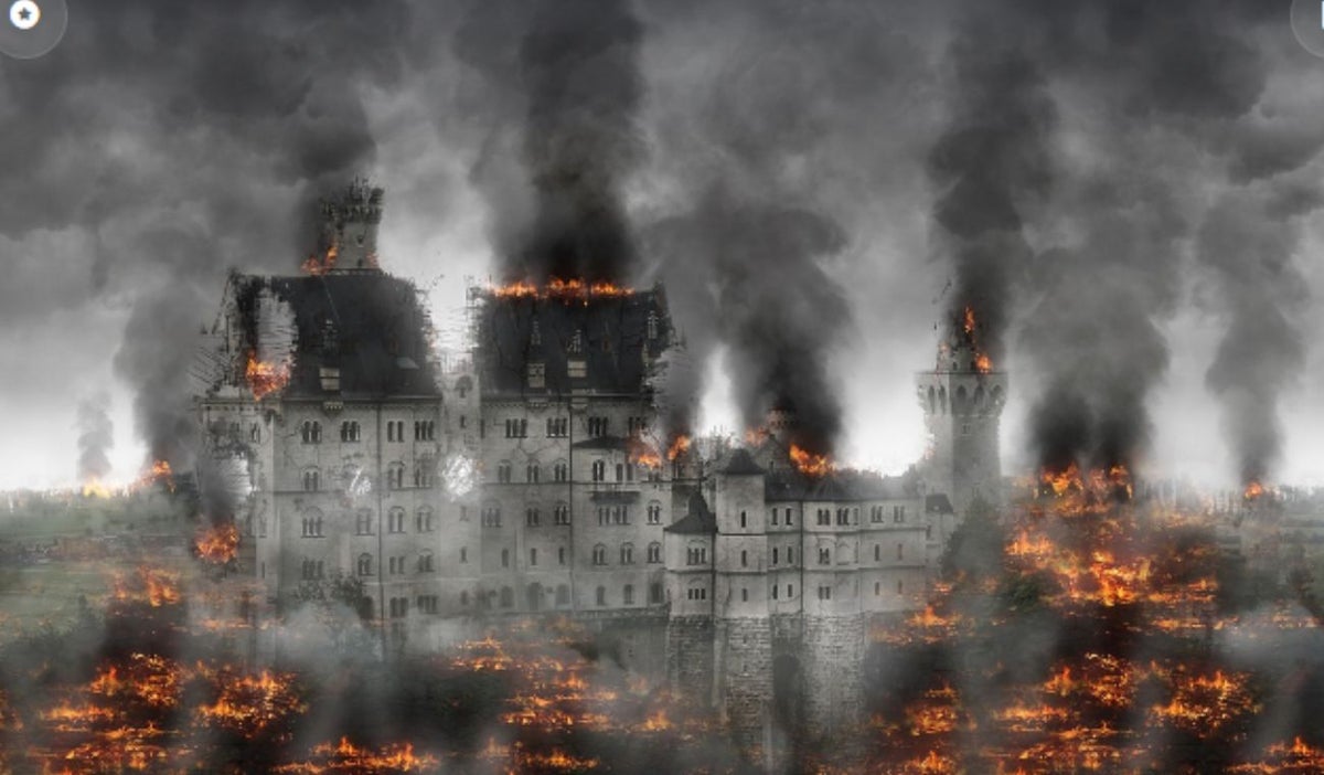 Imagen de referencia al fin del mundo- ciudad incendiándose