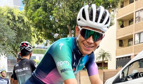 Superman López en una carrera con el Team Medellín