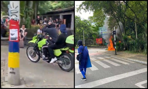 Encapuchados roban y queman moto de la Policía en la Universidad de Antioquia