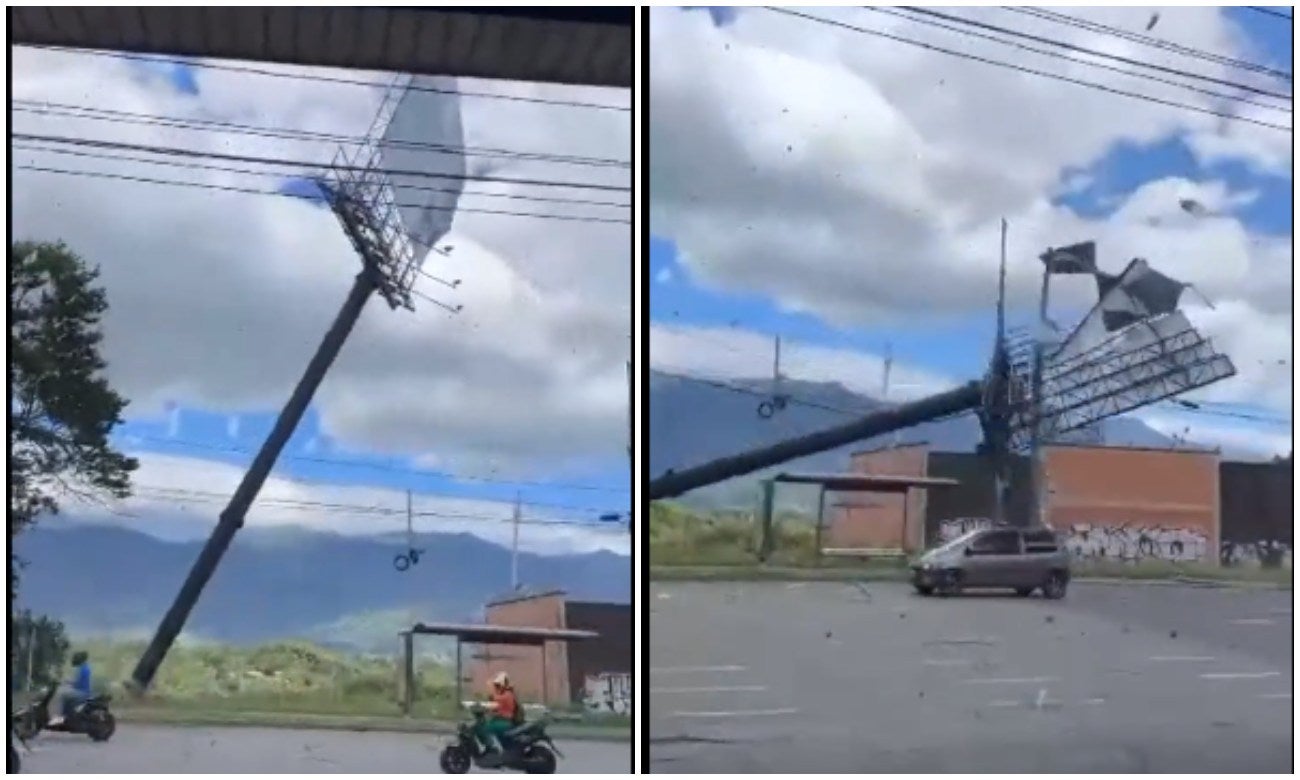 [Video] Valla publicitaria cayó sobre un vehículo en Armenia
