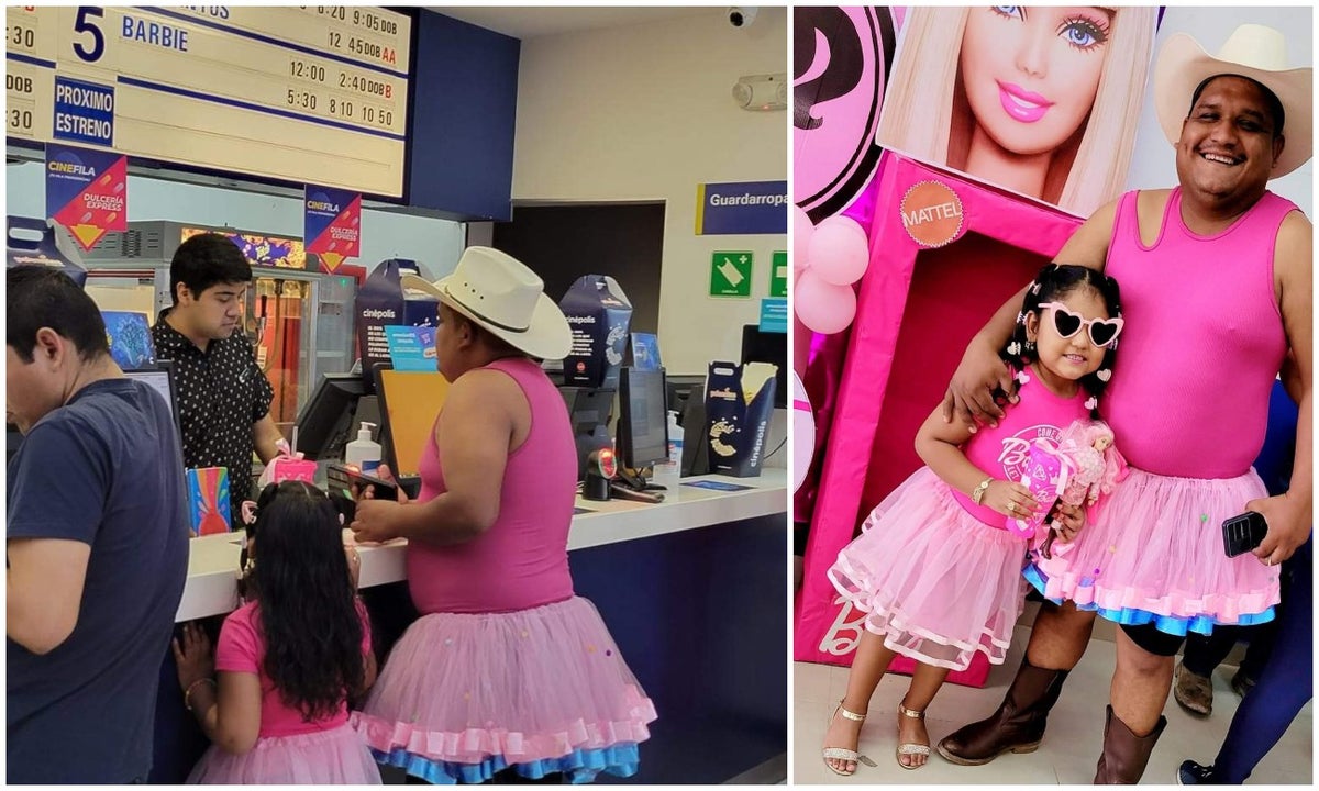 Papá se puso trusa y tutu rosado para llevar a su hija a ver Barbie