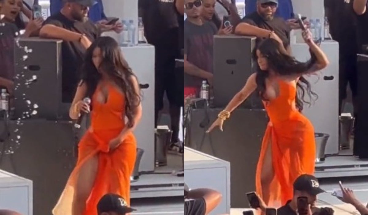 Cardi B le lanza un micrófono a una mujer