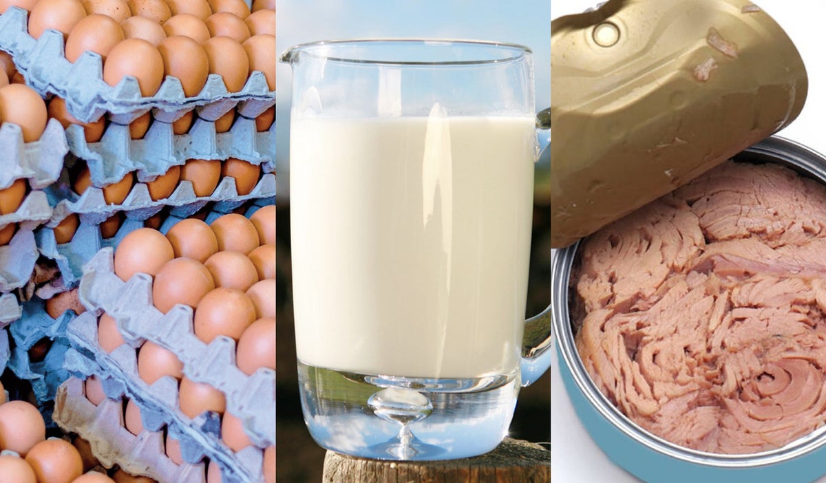 Huevos, leche y atún