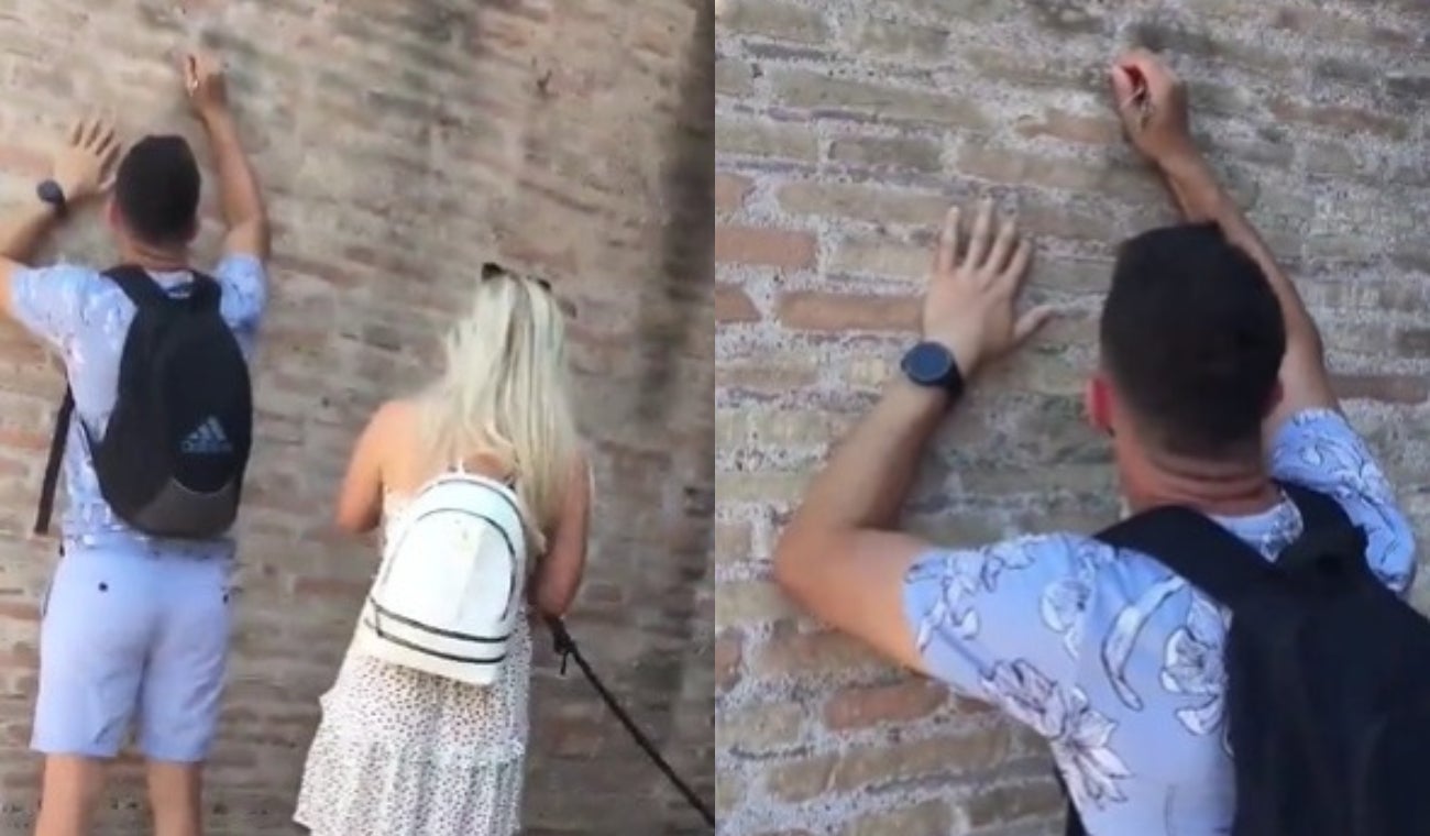 Turista rayó el Coliseo de Roma