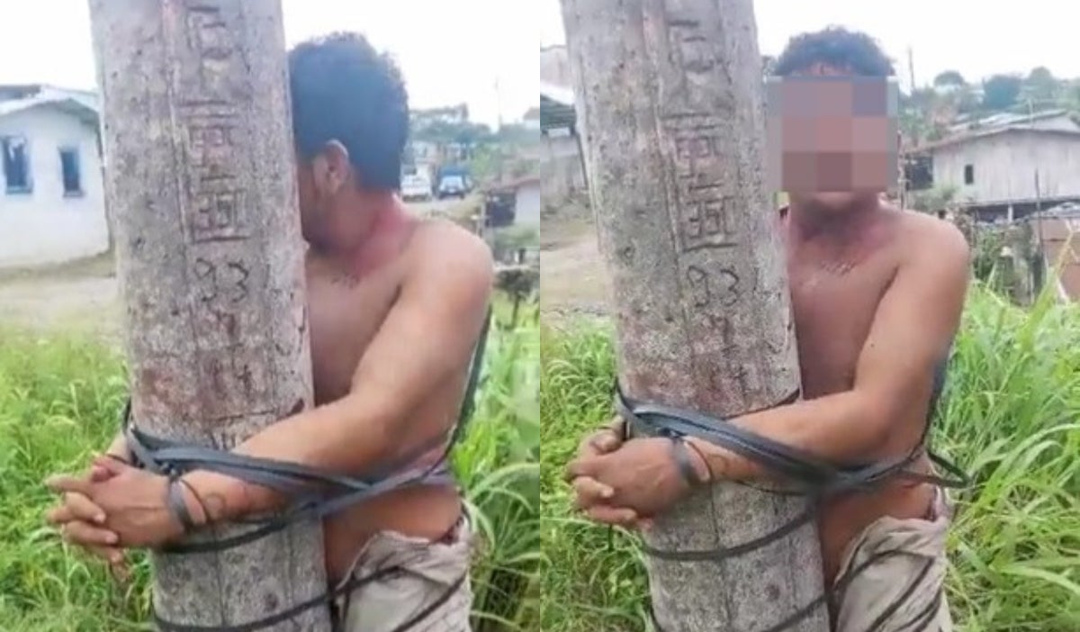 Ladrón amarrado a poste