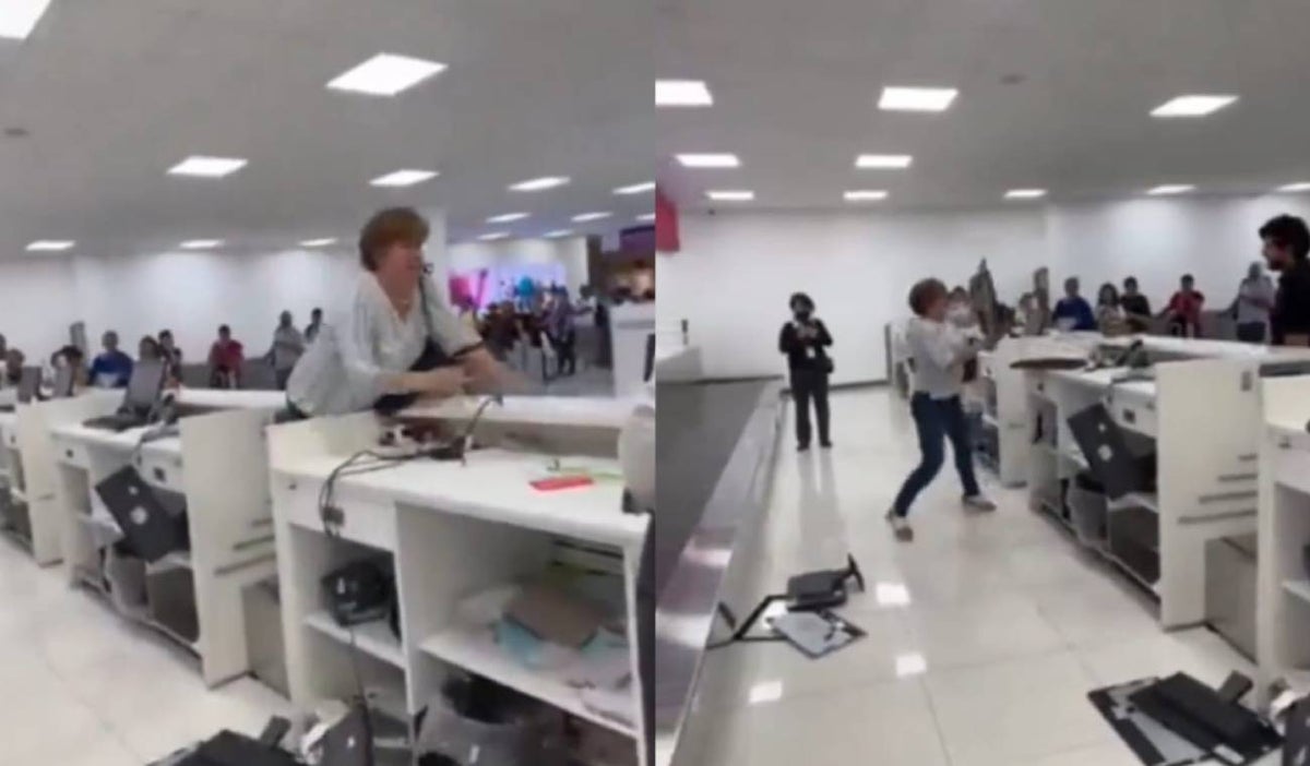 Mujer furiosa destrozó el mostrador de una aerolínea