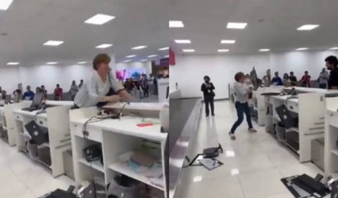 Mujer furiosa destrozó el mostrador de una aerolínea