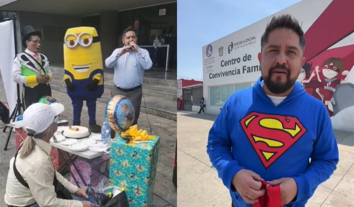 Padre celebra el cumpleaños de su hija frente a un juzgado