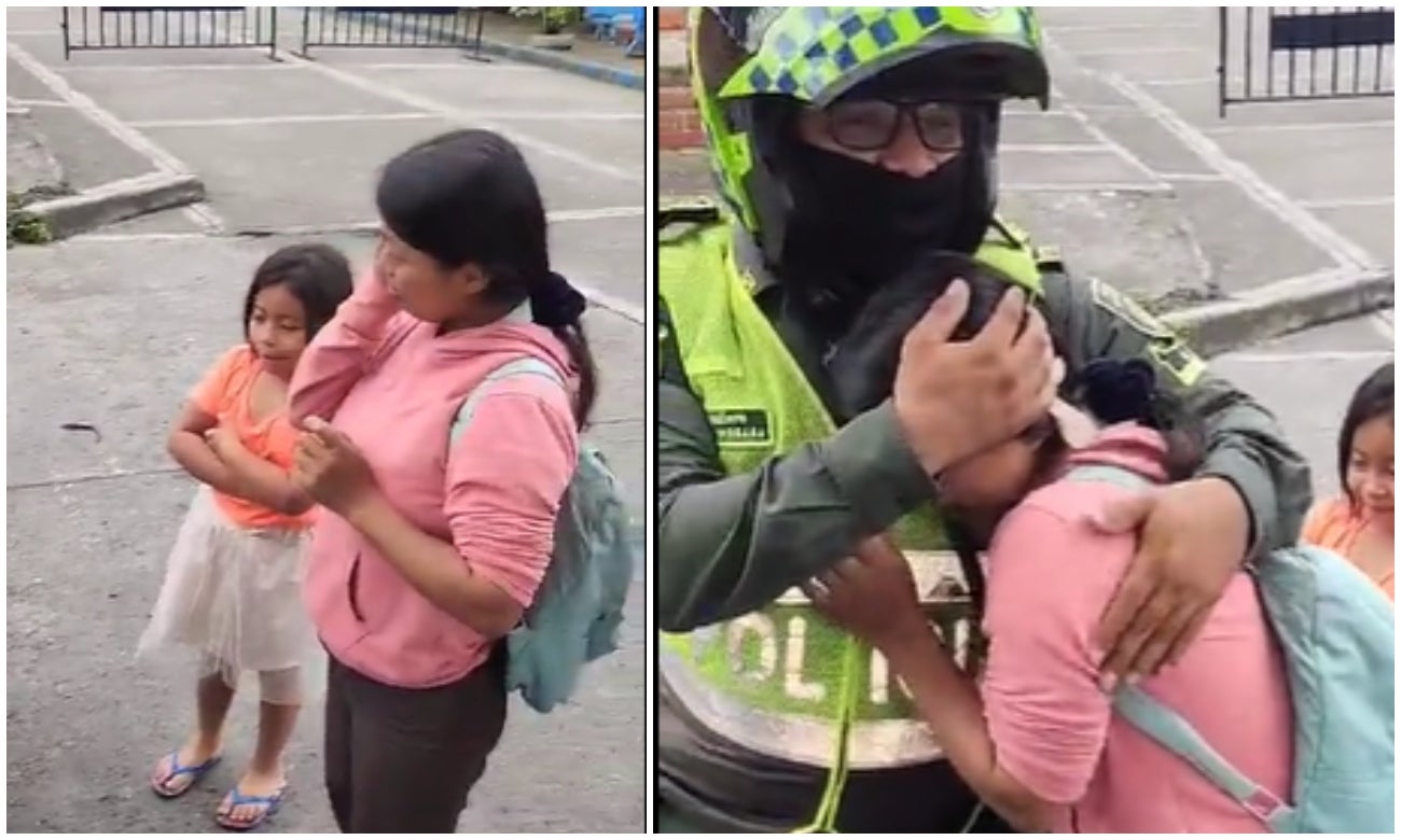 Mujer llora y abraza a policía que recuperó la moto que le acababan de robar