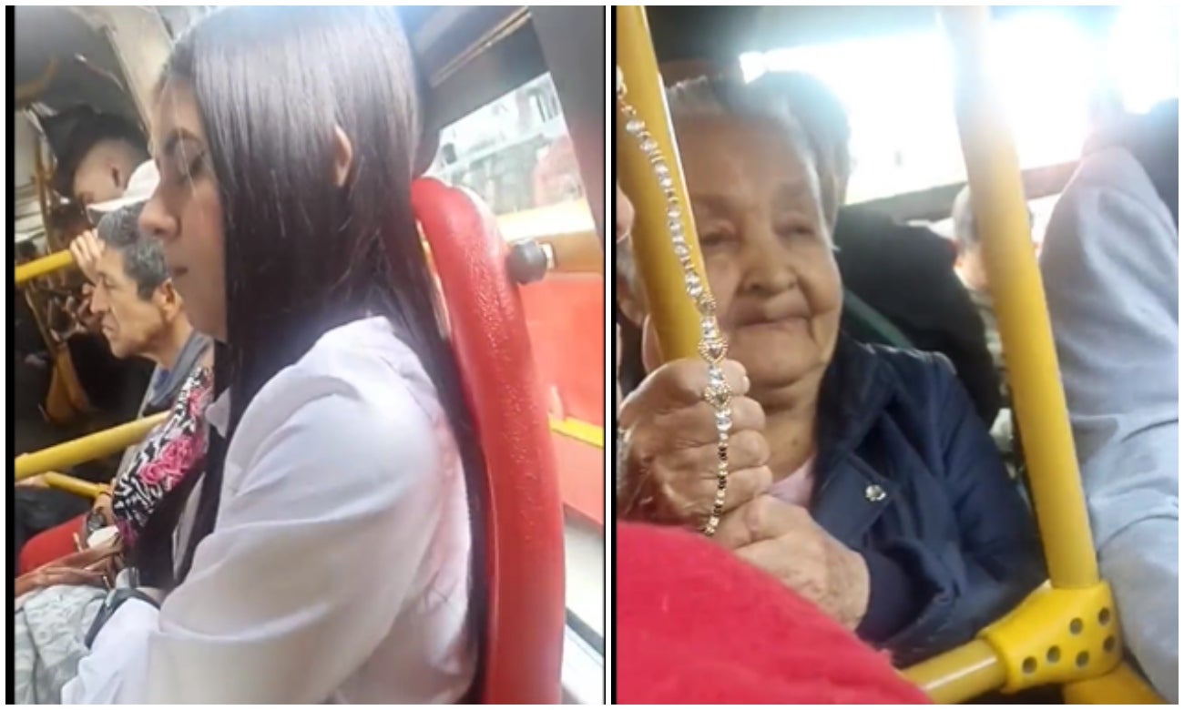 Jovencita usó el viejo truco de hacerse la dormida para no darle la silla a una abuelita