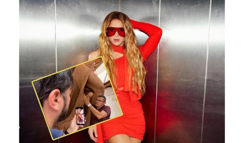 Shakira posando / Alcalde de Barranquilla inspeccionando la estatua de Shakira