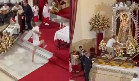 hombre interrumpió misa para subir a un niño al altar de la Virgen