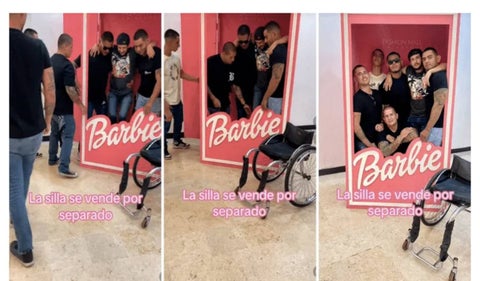 Barbie: Jóvenes cargan a su amigo en condición de discapacidad para que pueda tomarse foto en caja