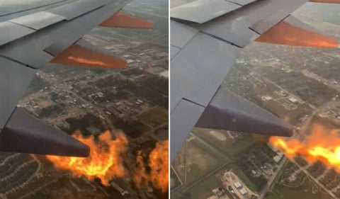 Motor de un avión que se incendió en pleno vuelo