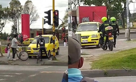 [Video] Taxista se subió a andén y ciclistas lo bajaron a las malas por imprudente