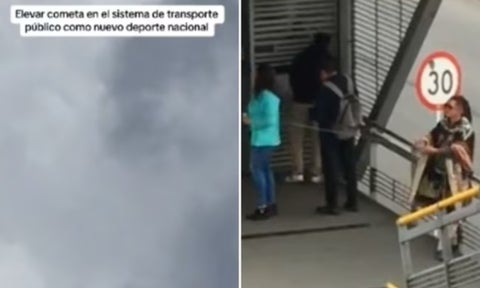 [Video] Joven eleva cometa en plena estación de Transmilenio