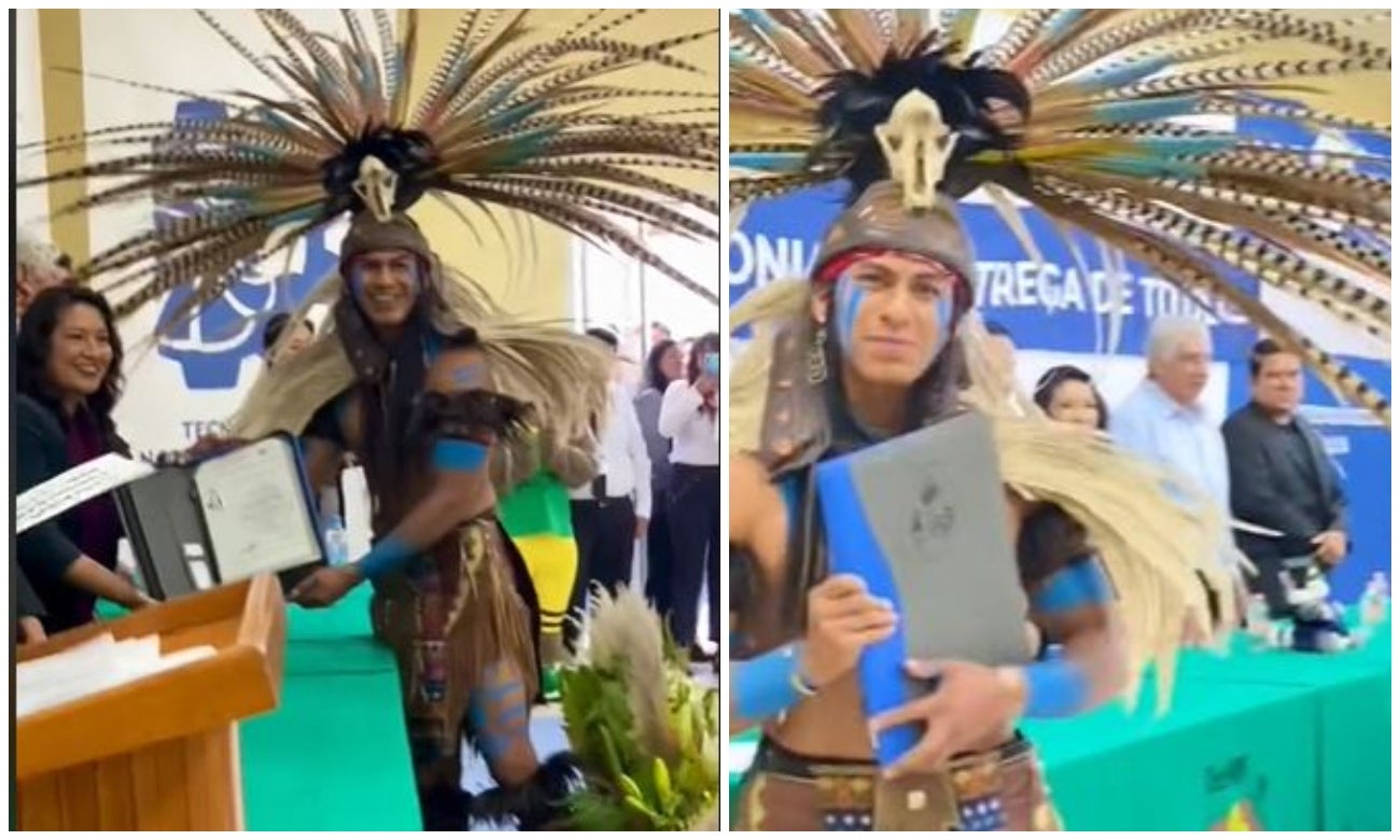 Joven indígena se gradua de la universidad con su traje típico