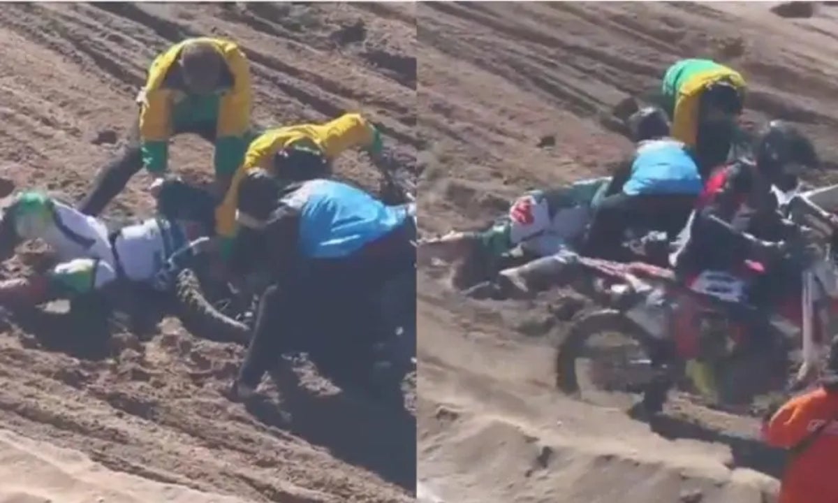 [Video] Motociclista se accidentó y la cabeza le quedó atrapada en una llanta: qué angustia