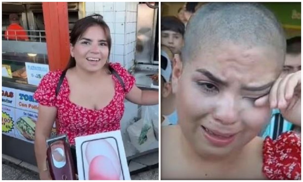 Mujer se rapó la cabeza para ganarse un iPhone 15, pero terminó llorando y sin celular