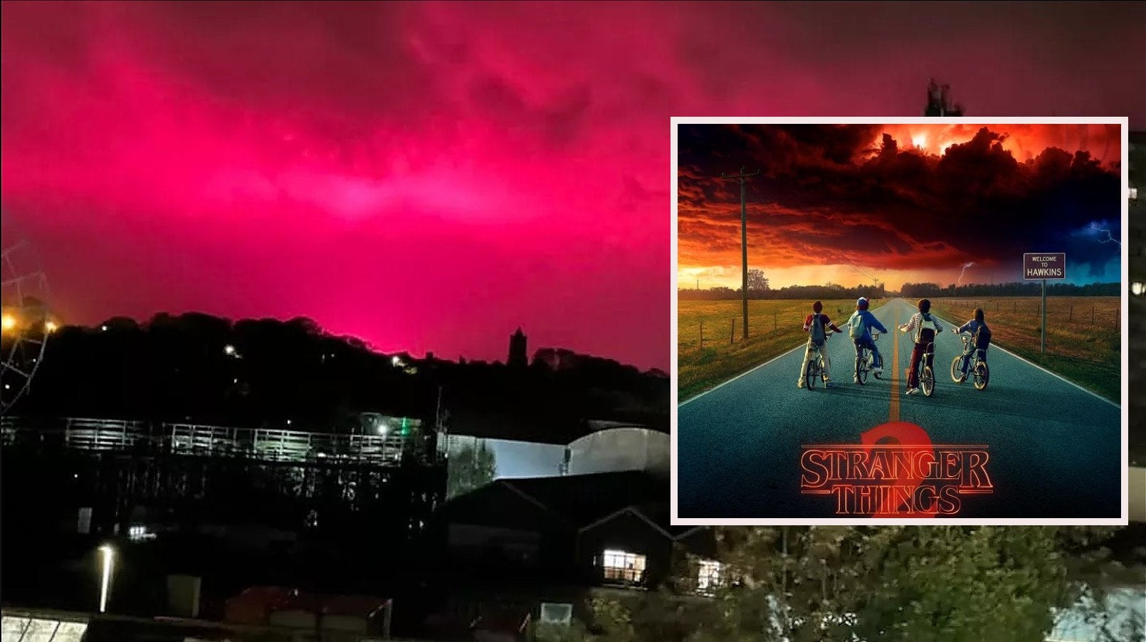 Cielo rosa al estilo Stranger Things en Reino Unido