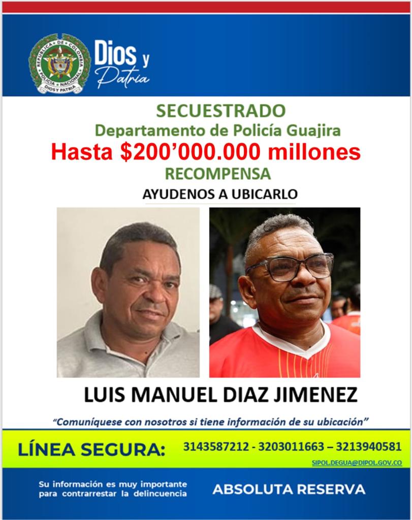 Recompensa para rescate del padre del jugador Luis Díaz
