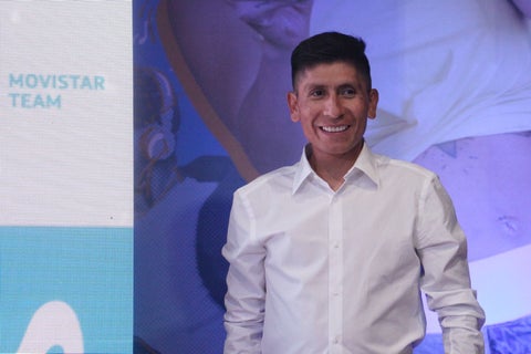 Nairo Quintana en rueda de prensa de presentación con el Movistar