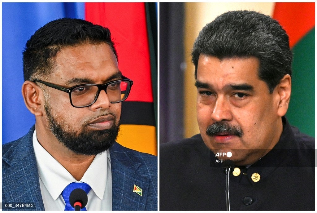 El primer ministro de Guyana y Nicolás Maduro, de Venezuela