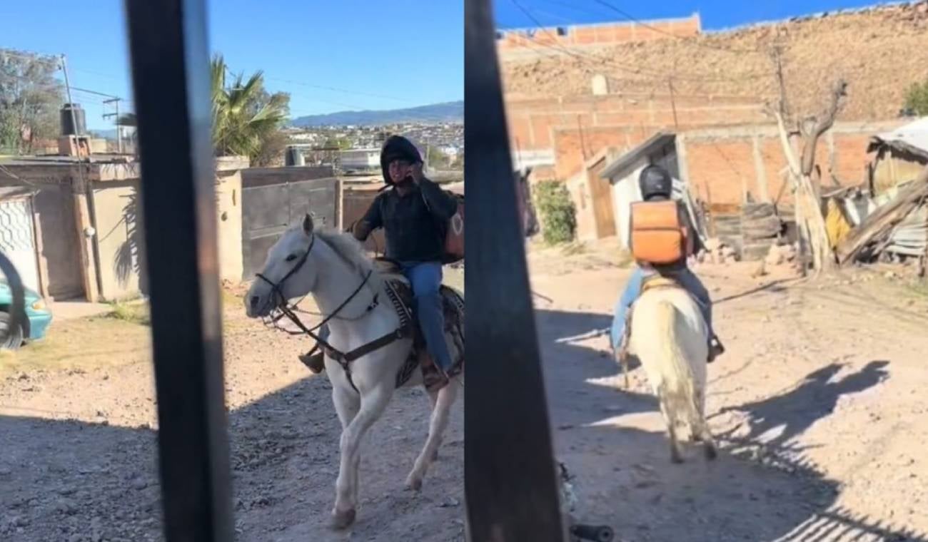 Domiciliario entrega pedidos en caballo