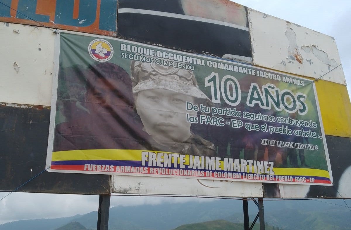 Pancarta disidencia en Jamundí, Valle del Cauca