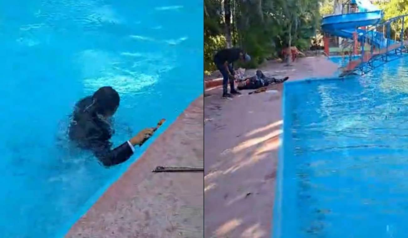 Mariachi cayó a una piscina