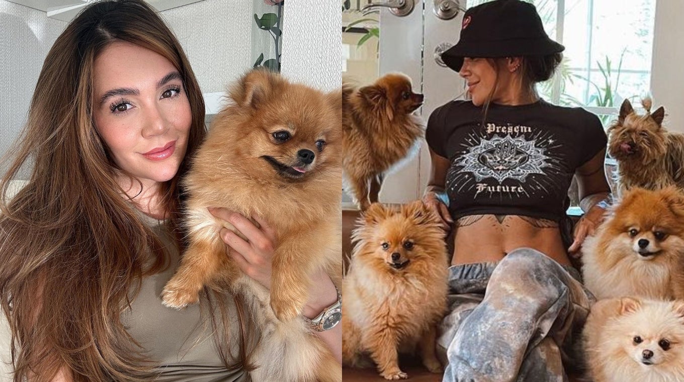 Lina Tejeiro y Greeicy Rendón con sus perros Pomerania