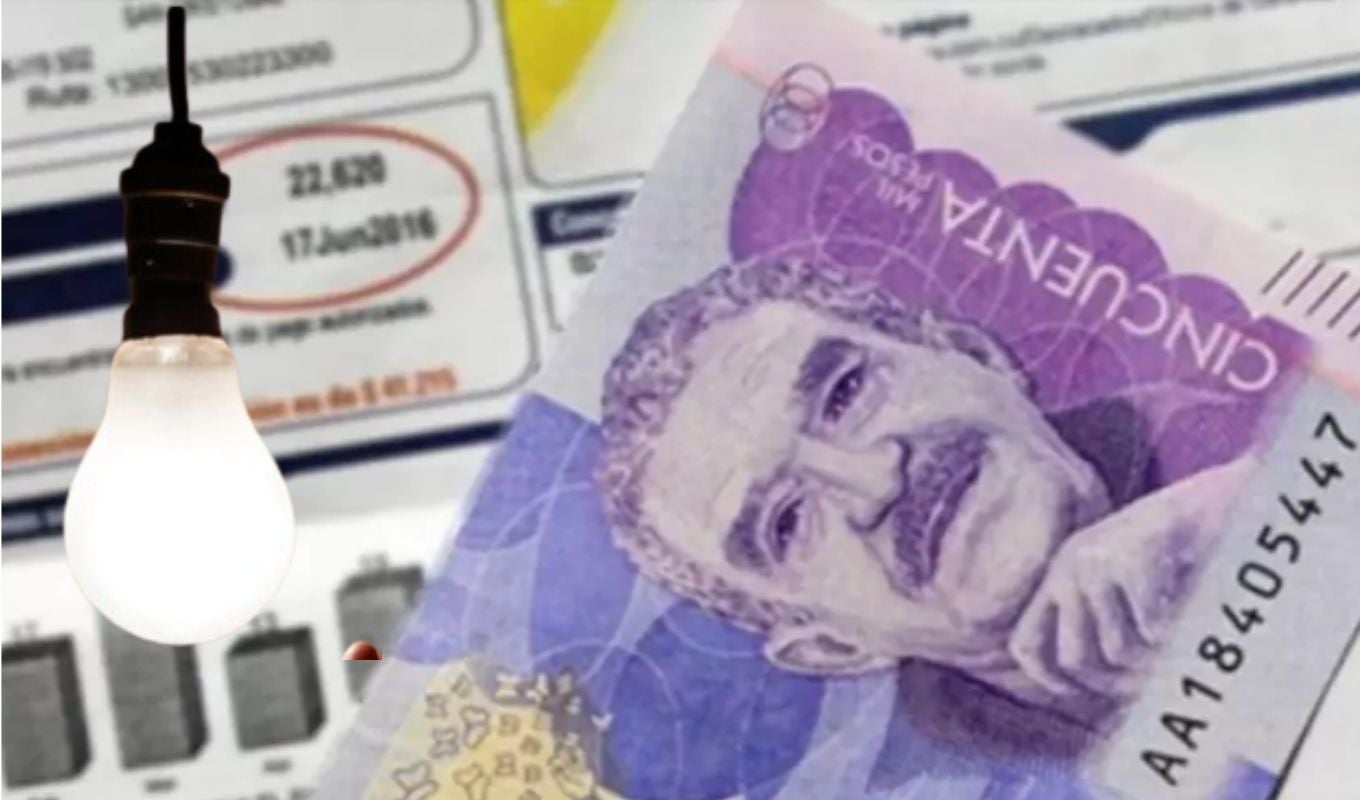 Recibo de energía y un billete colombiano