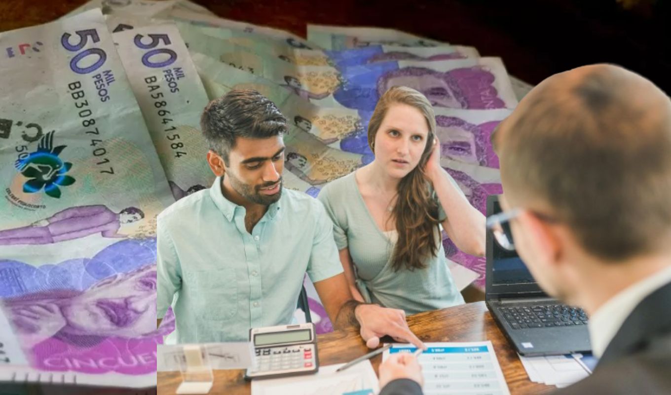Billetes al fondo y una pareja haciendo cuentas