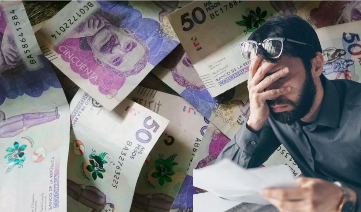 Billetes al fondo y persona preocupada