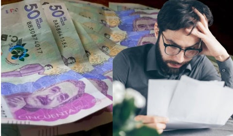 Billetes al fondo y una persona preocupada