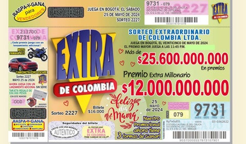 Sorteo Extraordinario de Colombia, 25 de mayo de 2024