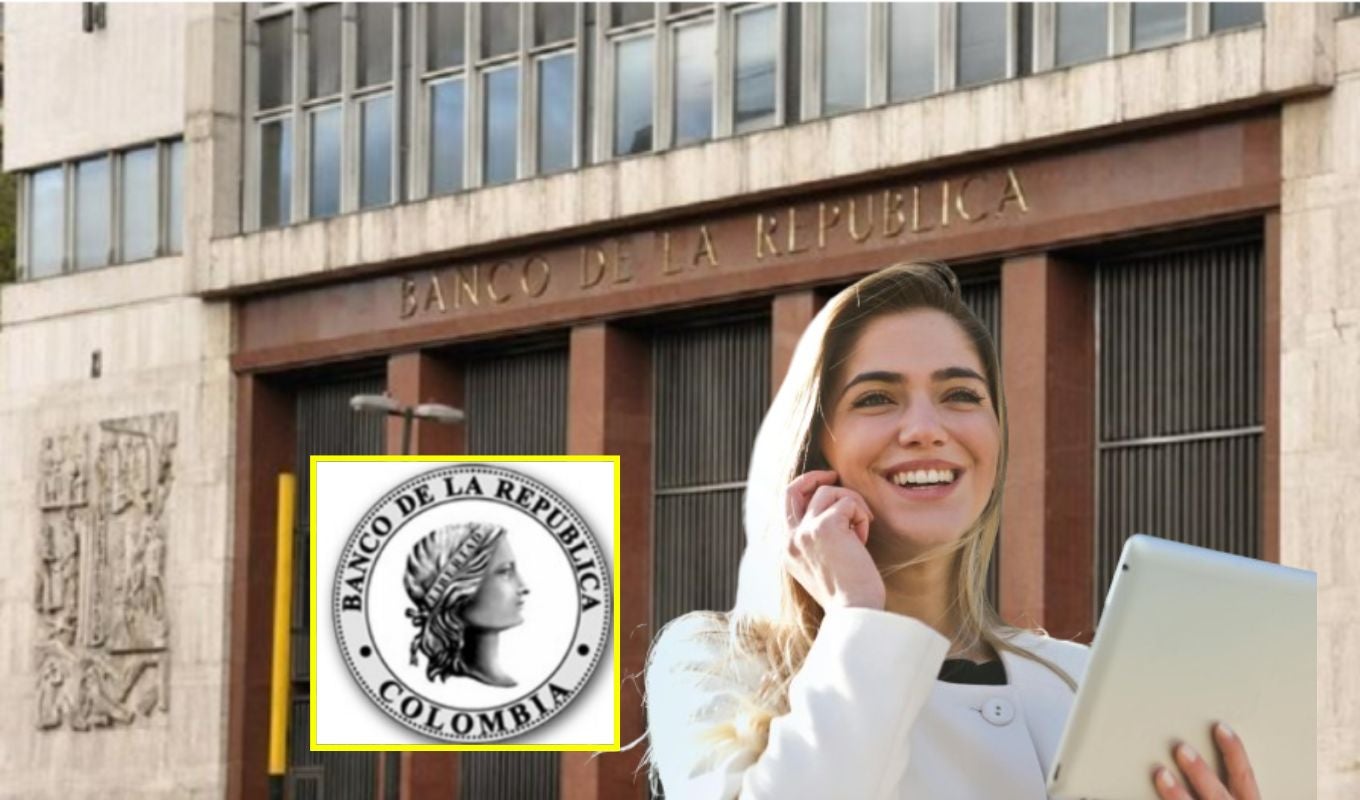 Banco de la República y una mujer feliz