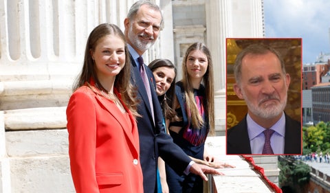 La princesa Leonor y la infanta Sofía presiden la mesa en la celebración del reinado de su padre Felipe IV