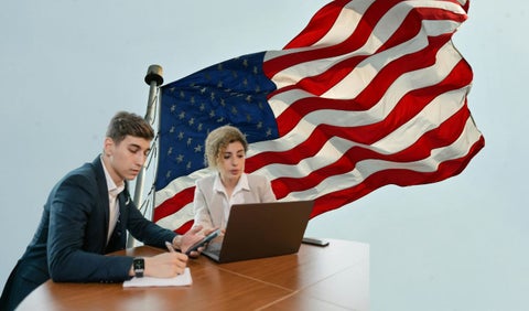 Bandera de Estados Unidos y trabajo