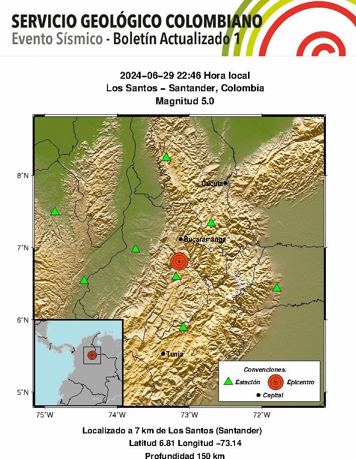Temblor de 5.0 en Santander