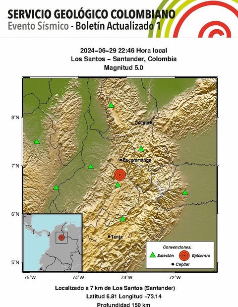 Temblor de 5.0 en Santander