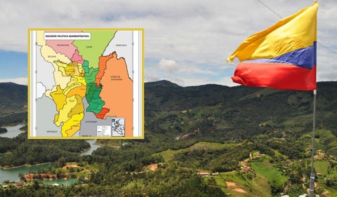 Bandera de Colombia y mapa del nuevo departamento