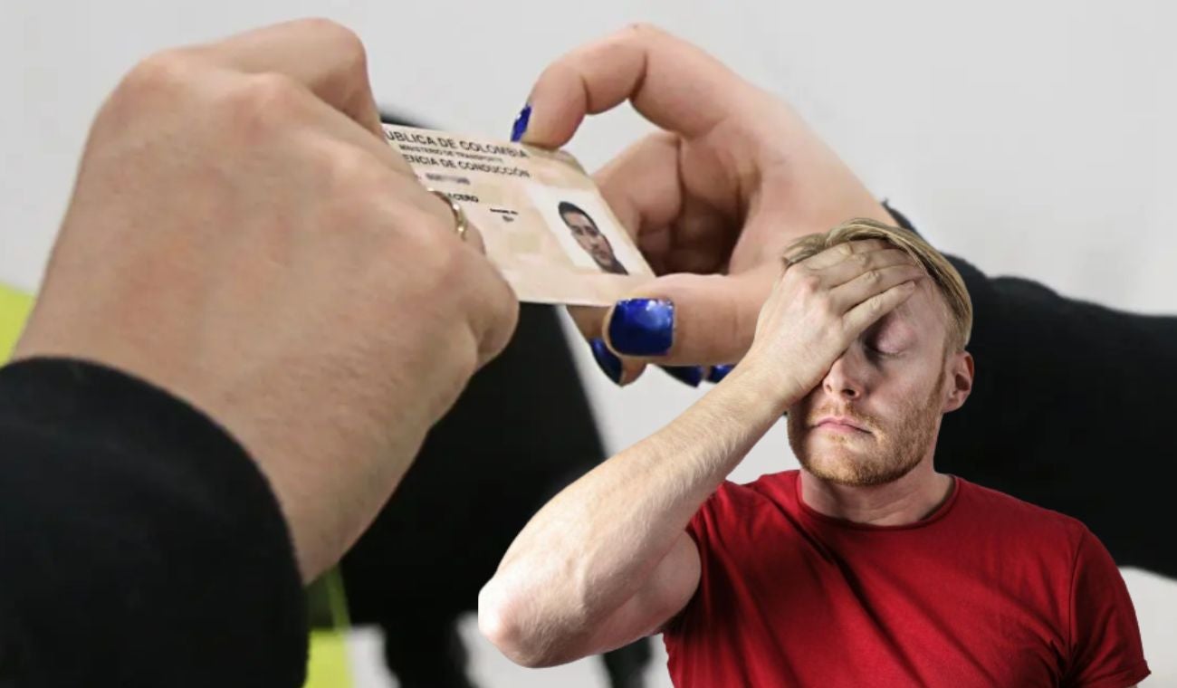 Licencia de conducción y hombre preocupado